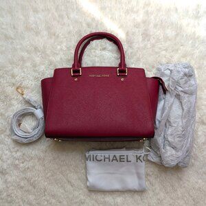 NWT Michael Kors Selma Saffiano Leather Medium Satchel (color: cherry)